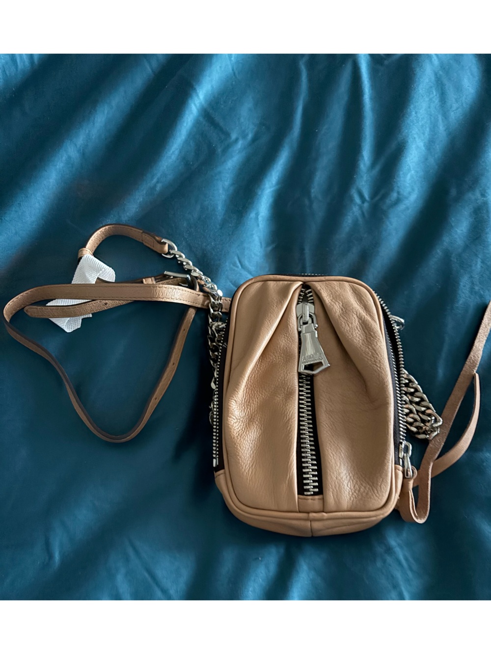 Tan Leather Crossbody Bag with leather  and Chain Strap
